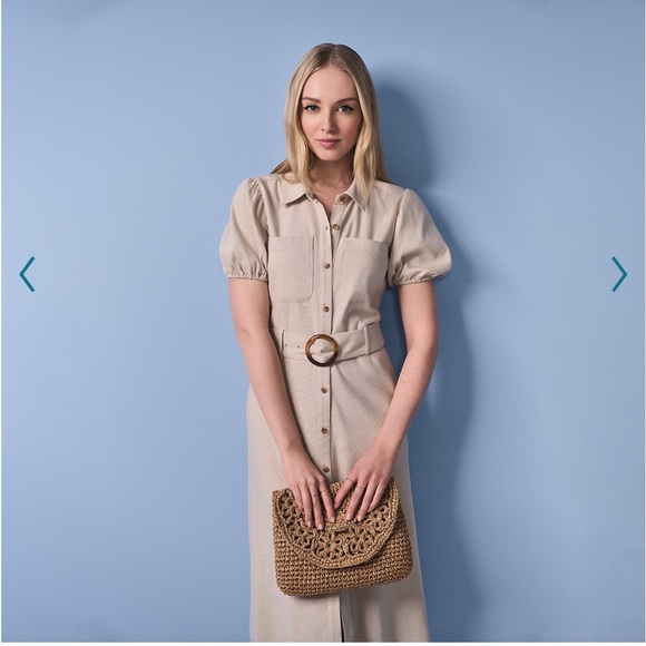 LC Lauren Conrad Dresses & Skirts - LC Belted Button Down Puff Sleeve Midi Shirt Dress
